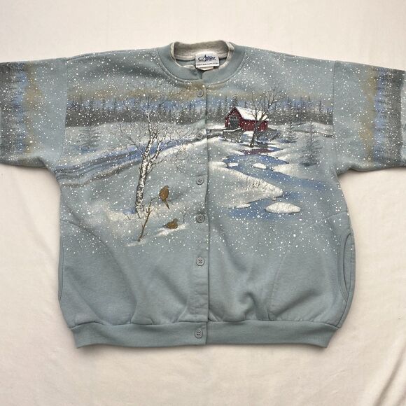 Vintage Artisans Sunschein Designs Cardigan Sweatshirt Grandma Blue Size Large - Picture 2 of 11